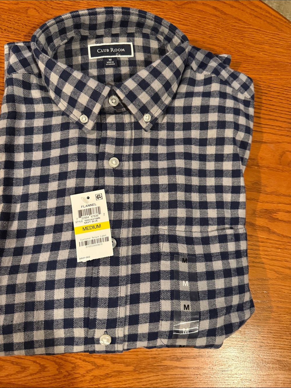 Club Room Navy and White Check Button-Down Flannel Shirt